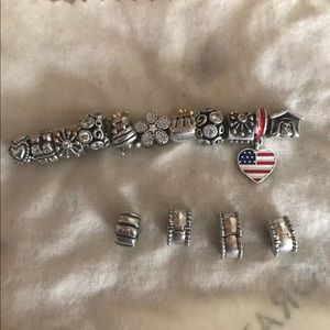 Authentic Pandora Charms and Leather Bracelet